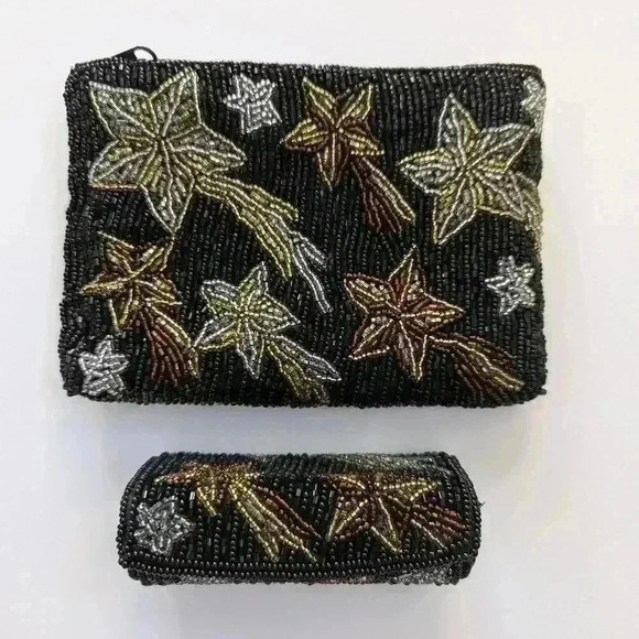 Vintage Beaded Shooting Star Small Clutch Purse Wth Lipstick Case Neiman Marcus - Picture 2 of 8